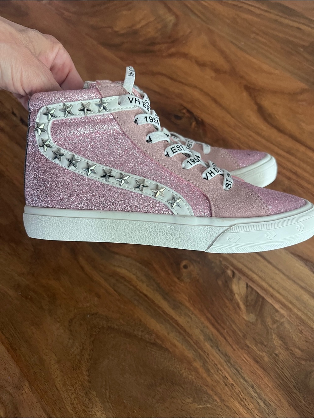 Vintage Havana Pink Glitter High-Top Sneakers with Star Trim